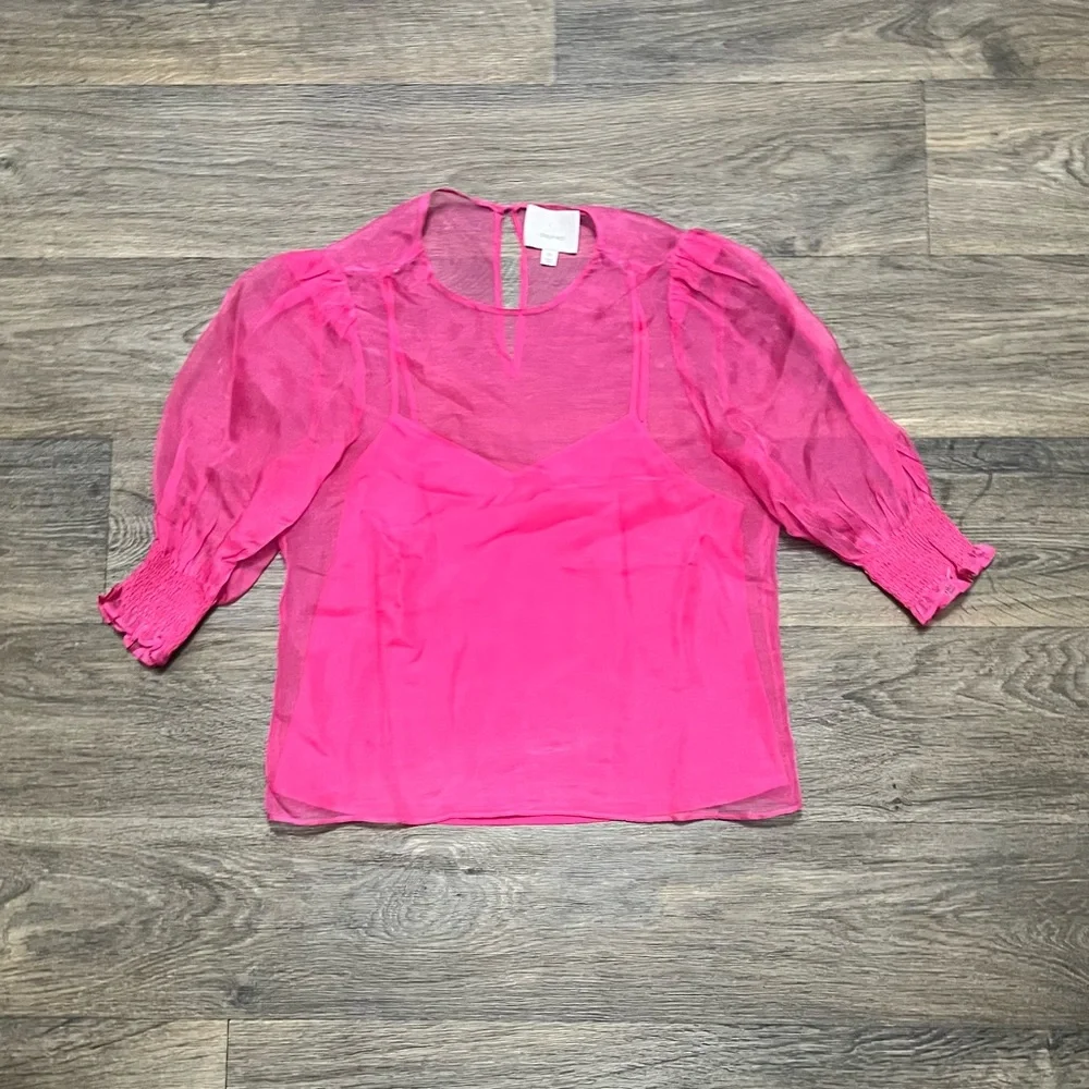 Cinq a Sept Katerina Silk Organza Top 100% Pink Sheer Size XS - Picture 4 of 11